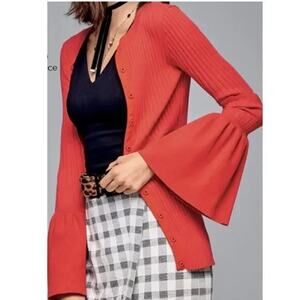 Cabi 5285 Trumpet Ribbed Knit Bell Sleeve Button Cardigan Medium